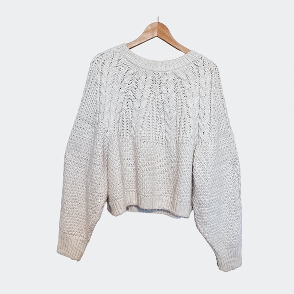 Topshop Balloon Sleeve Cable Knit Crop Sweater - Picture 1 of 8